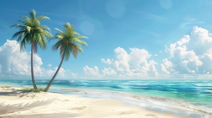 Tropical palm trees on sandy shoreline
