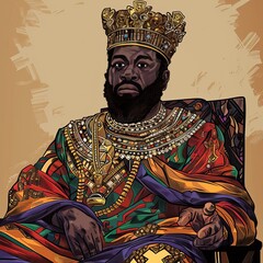 Obraz premium Portrait of an African King in Traditional Attire and Crown