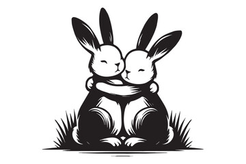 Rabbit Friendship Silhouette Vector Illustration