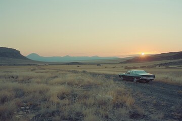 Classic Car at Sunset in the Desert