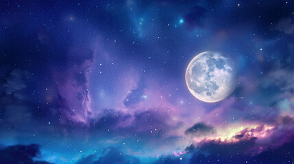 Fototapeta premium A night sky filled with full moon, game background, mobile game background, Illustration