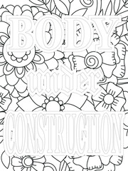 Gym Quotes Flower Coloring Page Beautiful black and white illustration for adult coloring book