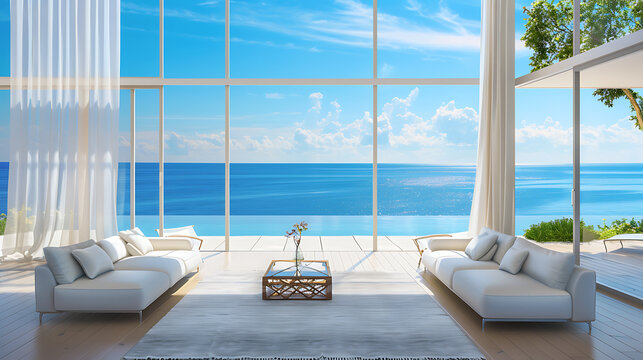 Living room sofa in a luxury hotel with sea view