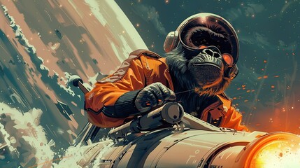 Determined Gorilla Astronaut in Space