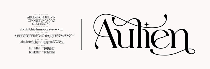 Elegant alphabet letters font logo. Typography luxury classic lettering serif fonts decorative wedding vintage retro logos, design for fashion,beauty shop and brand
. vector illustration