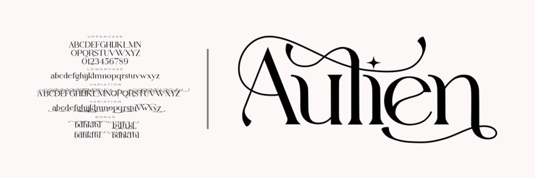 Elegant alphabet letters font logo. Typography luxury classic lettering serif fonts decorative wedding vintage retro logos, design for fashion,beauty shop and brand
. vector illustration