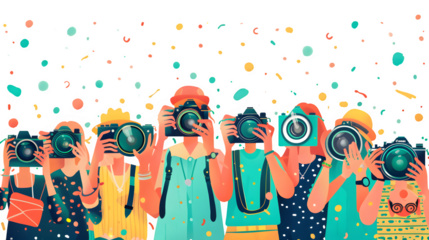 People Taking Photographs on World's Photography Day - Celebration Illustration PNG File, Isolated on White