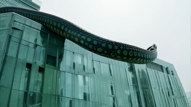 Titanoboa on a building in an urban environment