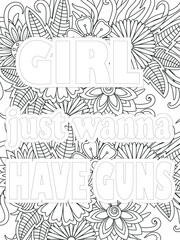 Fototapeta premium Gym Quotes Flower Coloring Page Beautiful black and white illustration for adult coloring book