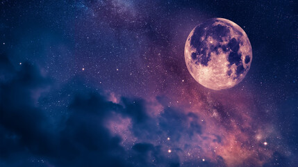 Fototapeta premium A night sky filled with full moon, game background, mobile game background, Illustration