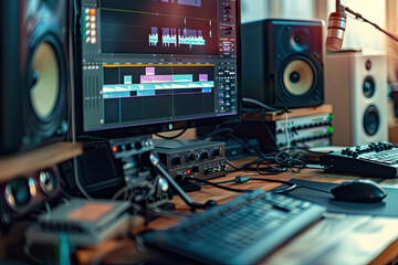 Fototapeta premium a sound studio with a sound board and sound equipment