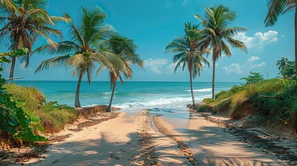 Fototapeta premium coconut palm trees near the beach in varkala kerala india.photo