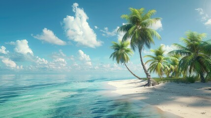 Tropical palm trees on sandy shoreline