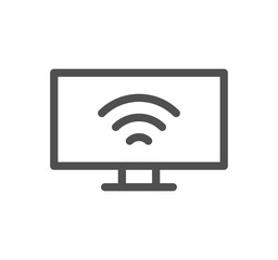 Monitor icon outline and linear vector.	
