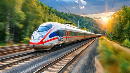 Fototapeta premium High-Speed Train at Sunset