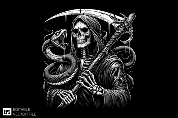 Dark art grim reaper scary illustration graphic design 