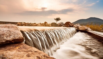 Water flowing down from a stone and irrigation channel 