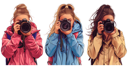 People Taking Photographs on World's Photography Day - Celebration Illustration PNG File, Isolated on White