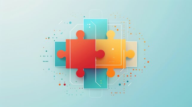 Coherence, interconnected puzzle pieces, flat design illustration
