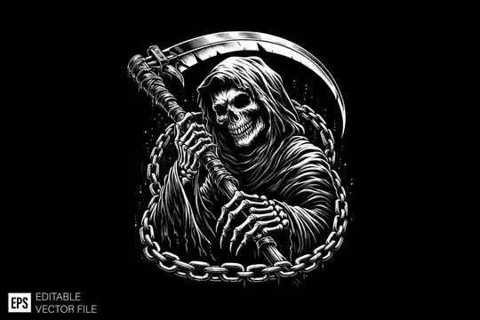 Dark art grim reaper scary illustration graphic design 