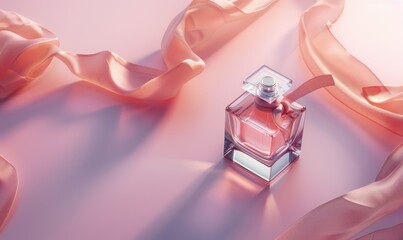 Elegant perfume bottle mockup with silk ribbon