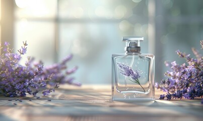Elegant perfume bottle mockup on a wooden table