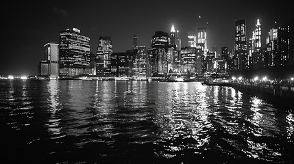 Fototapeta premium Cityscape Reflection on a Tranquil River at Night