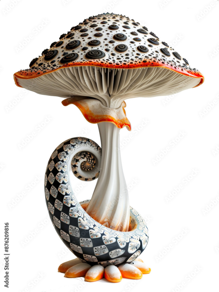 Poster surreal abstract mushroom artwork with intricate patterns and textures.