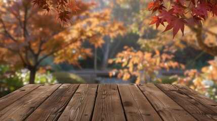Autumnal Tabletop With Blurred Maple Leaves