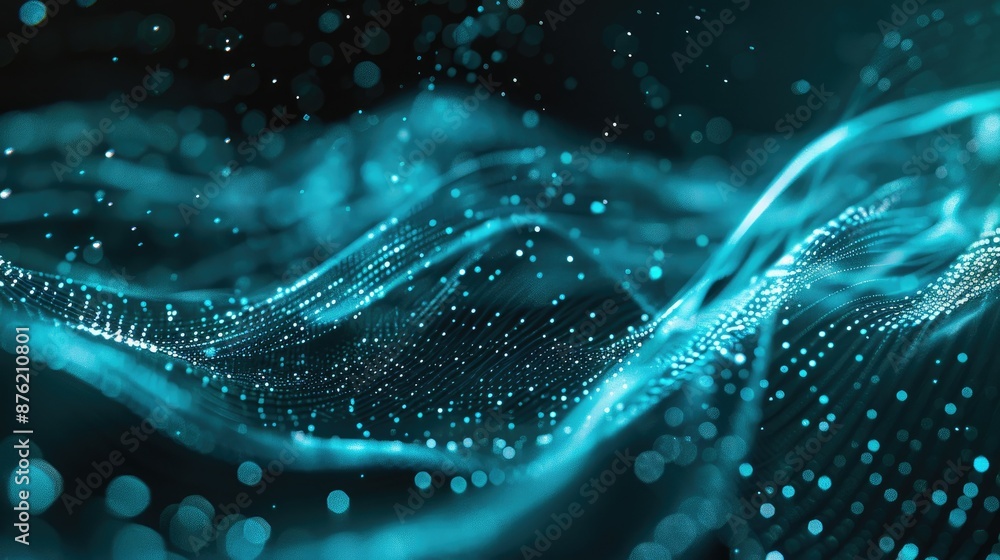 Poster abstract cyan streams of information over a dark, digital background