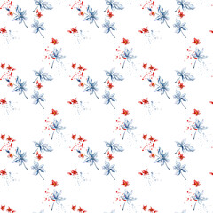 Watercolor illustration of small red flowers and leaves