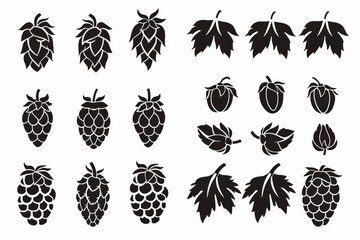 Hop cones icon, beer brewery symbol, humulus lupulus flower cones, hop plant beer manufacturing ingredient