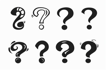 Question mark icon, quiz symbol, interrogation sign, simple rebus silhouette, questions emblem, faq set