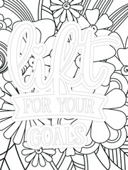 Gym Quotes Flower Coloring Page Beautiful black and white illustration for adult coloring book
