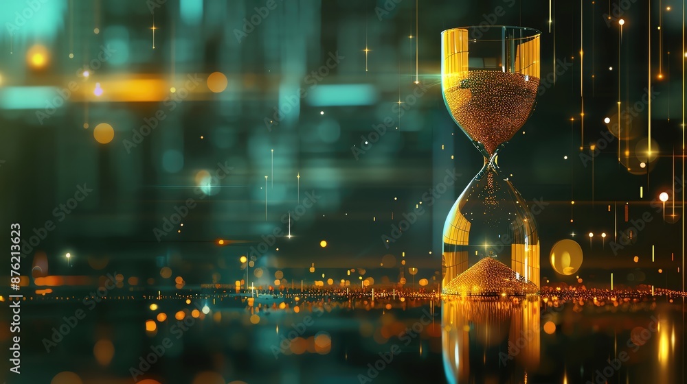Aufkleber digital hourglass symbolizes the passage of time in a futuristic and technological setting with gold