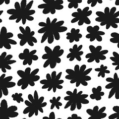 Abstract modern seamless pattern with silhouettes of charcoal flowers. Floral vector hand drawn background with crayon effect