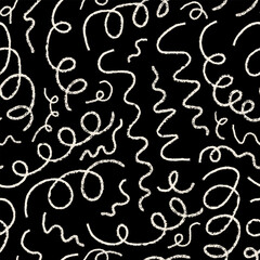 Seamless pattern with chaotic squiggly crayon lines. Vector outline background. Abstract curly and quirky charcoal doodles