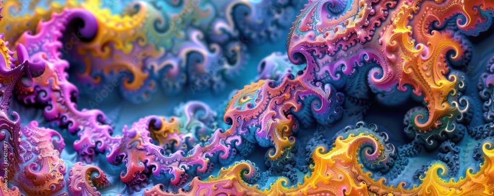 Poster vibrant abstract fractal patterns: psychedelic digital art explosion