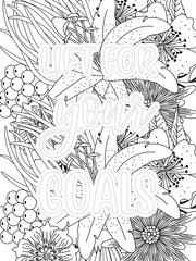 Gym Quotes Flower Coloring Page Beautiful black and white illustration for adult coloring book