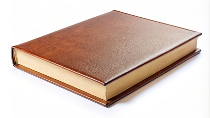 Obraz premium Closed brown hardcover book isolated on white background, book, closed, brown, hardcover, isolated, white background