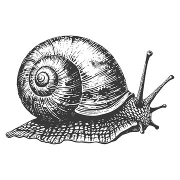 Detailed black and white snail line drawing