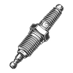 Detailed Vintage Style Black and White Spark Plug Illustration
