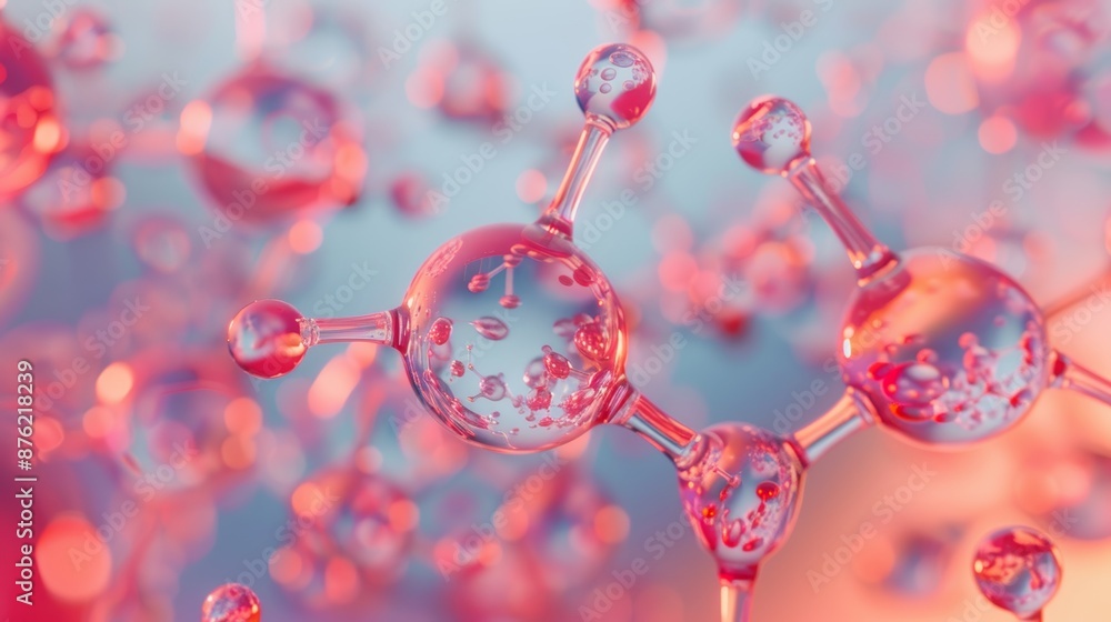 Wall mural abstract 3d render of a molecular structure with pink and blue color scheme