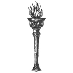 Ornate vintage torch with bright flame
