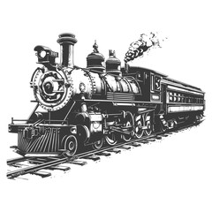 Vintage steam locomotive train with passenger cars illustration