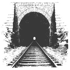 Fototapeta premium Train tunnel with tracks and light at the end