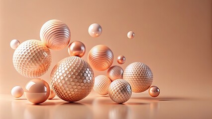 Abstract geometric vertical composition with spheres on peach fuzz color background , abstract, geometric, vertical