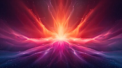 An abstract geometric background with a stylized cityscape silhouette, transitioning from purple to pink to magenta, arranged in a harmonious and fluid pattern.