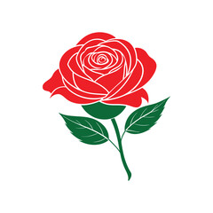 A red rose with green leaves vector art illustration.
