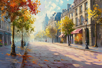 oil painting with palatte knife style of Paris street landscape location